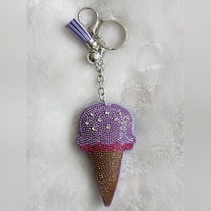 Purple Ice Cream Rhinestone Keychain Bag Charm